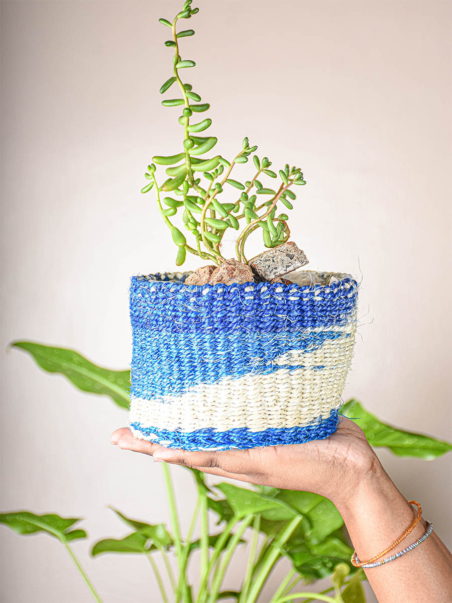 Cobalt Tone African Basket Planter