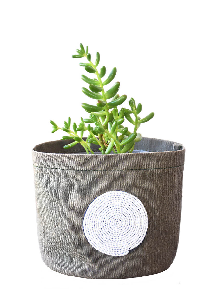 Green Hand Beaded Canvas Planter